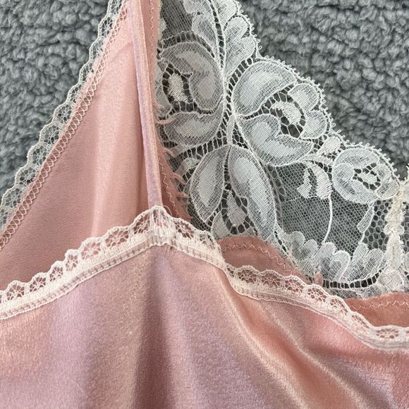Vintage Light Pink Satin Slip Dress Lace Spaghetti Straps Size Small Coquette - Picture 8 of 9